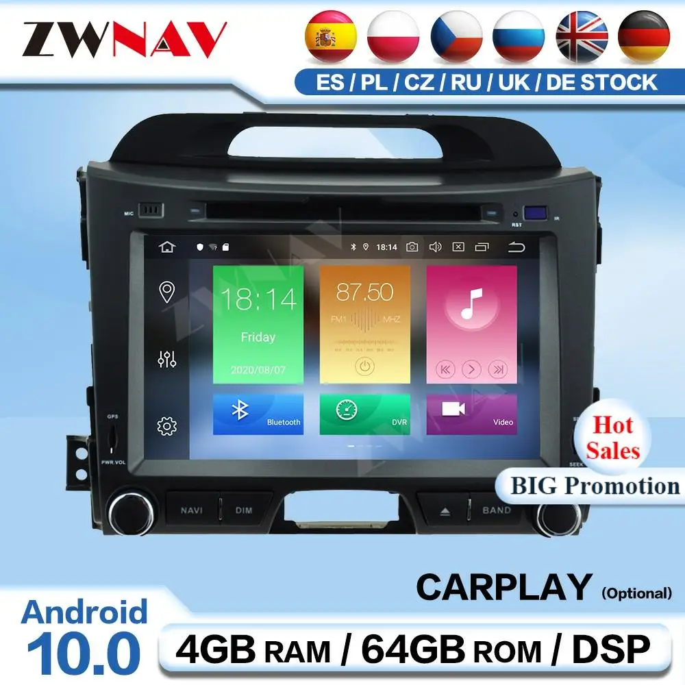 

Carplay 2 Din Android для KIA Sportage 2010 2011 2012 2013 2014 2016 радио приемник аудио стерео видео плеер GPS головное устройство