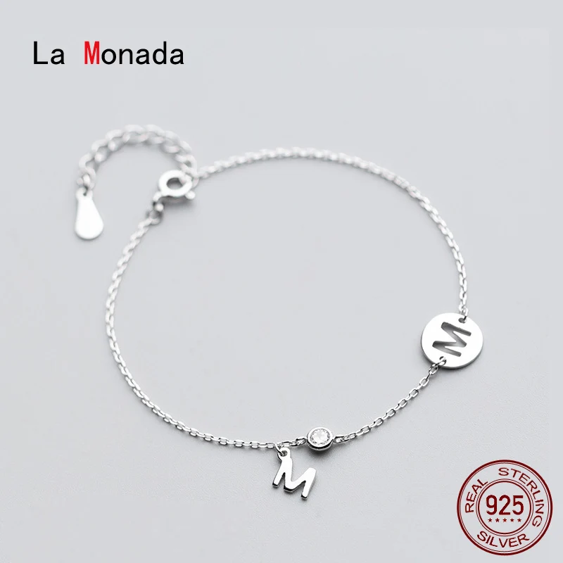 Браслет La Monada женский из серебра 925 пробы с круглыми полыми буквами|Гибкие и