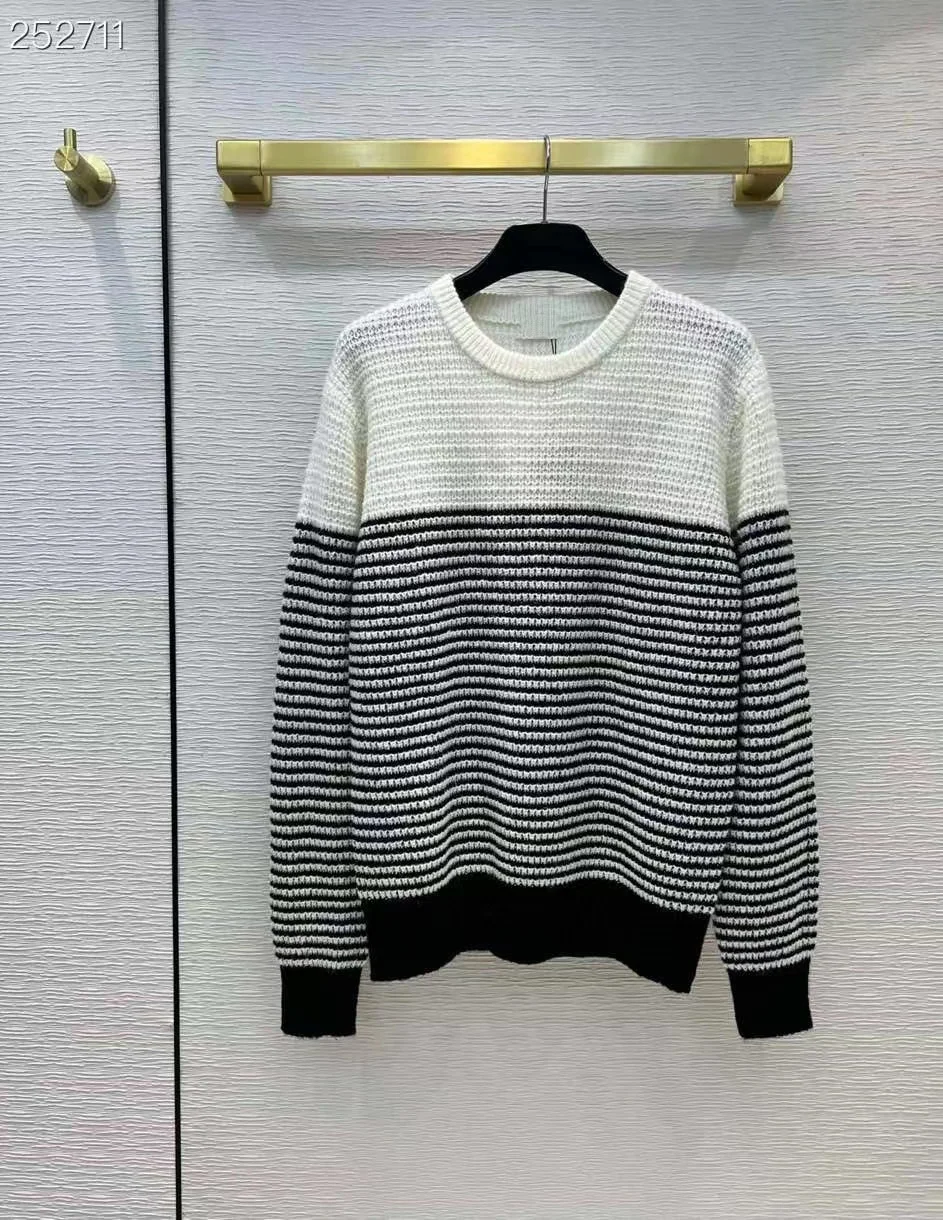 

Fyion High Quality Runway Design Sweater Women 2022 Spring Knitted Mohair Femme Stripes Pullover Sweater