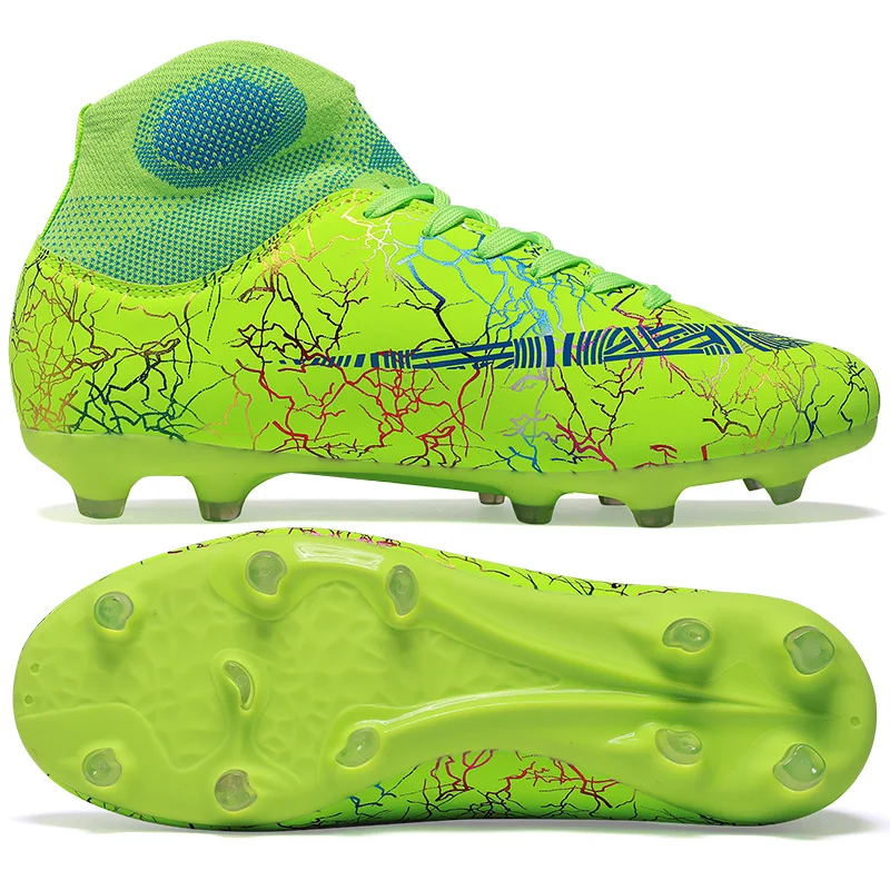 Детские мужские высокие футбольные бутсы 2019 детские удобные шипы черные зеленые