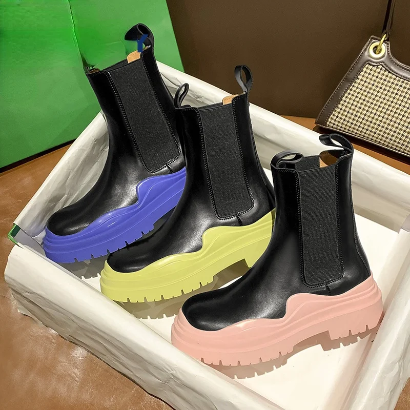 

Новинка, роскошные женские полусапожки Челси, осенне-зимняя обувь на массивной платформе, брендовые дизайнерские резиновые Полусапожки бе...