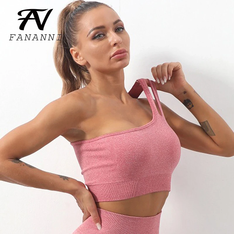 

FANANNI 2021 New Design Yoga Bra One Shoulder Messenger Camisole Tight Seamless Sports Underwear