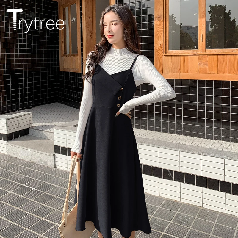 Trytree 2019 осенне зимний комплект из двух предметов водолазка однотонный облегающий