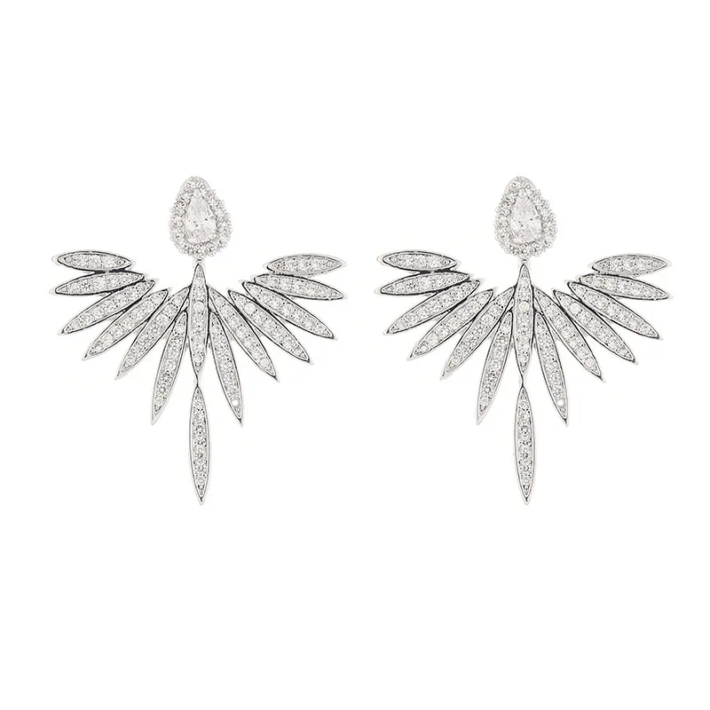 

New Hot 2021 Vintage S925 Silver Needle Korean Fashion Micro-inlaid Zircon Angel Wings All-match Dangle Earrings for Women