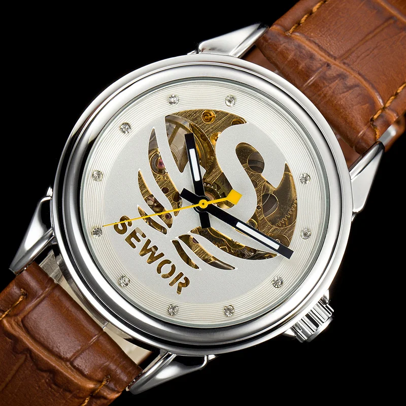 Мужские наручные часы скелетоны с кожаным ремешком|leather watch strap|leather band replacementwatch