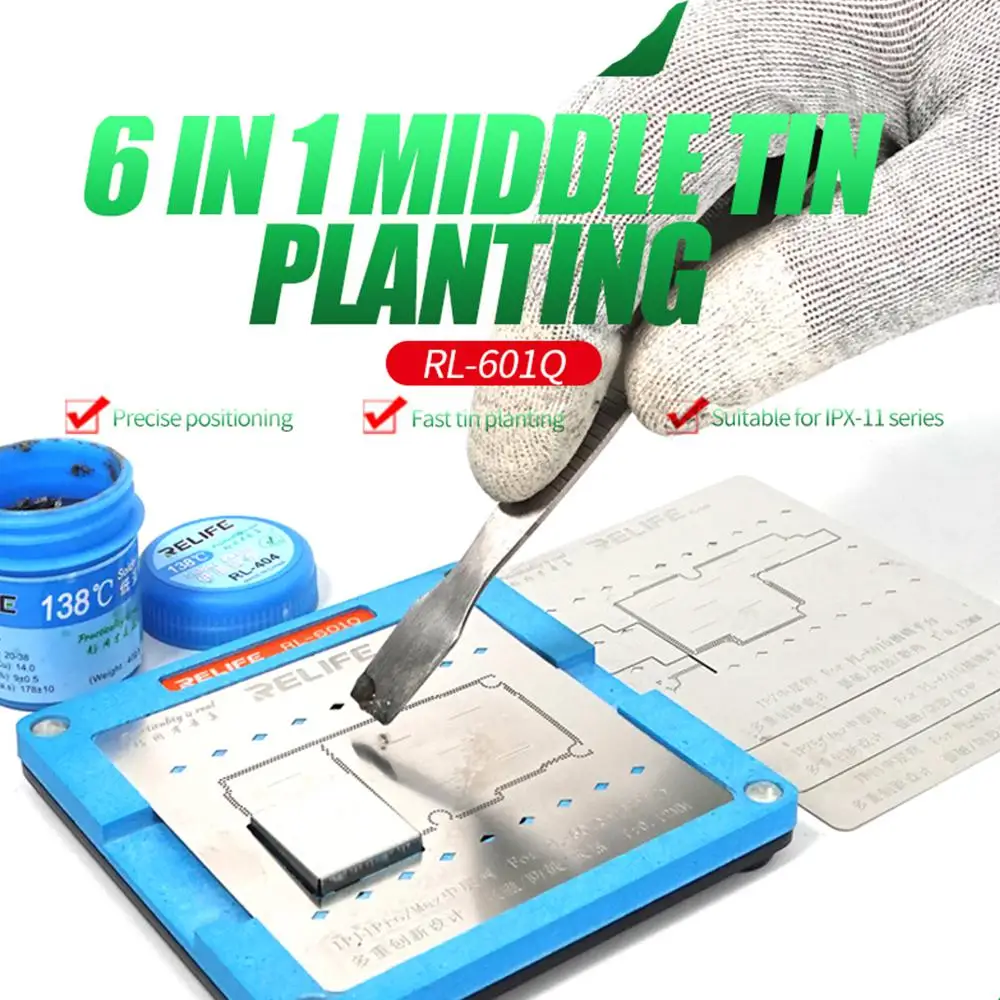 

6in1 Middle Tin Planting Mold Fixture For iPhone 11 Pro MAX XS X Motherboard BGA Reballing Stencil Steel Mesh Phone Repair Tools
