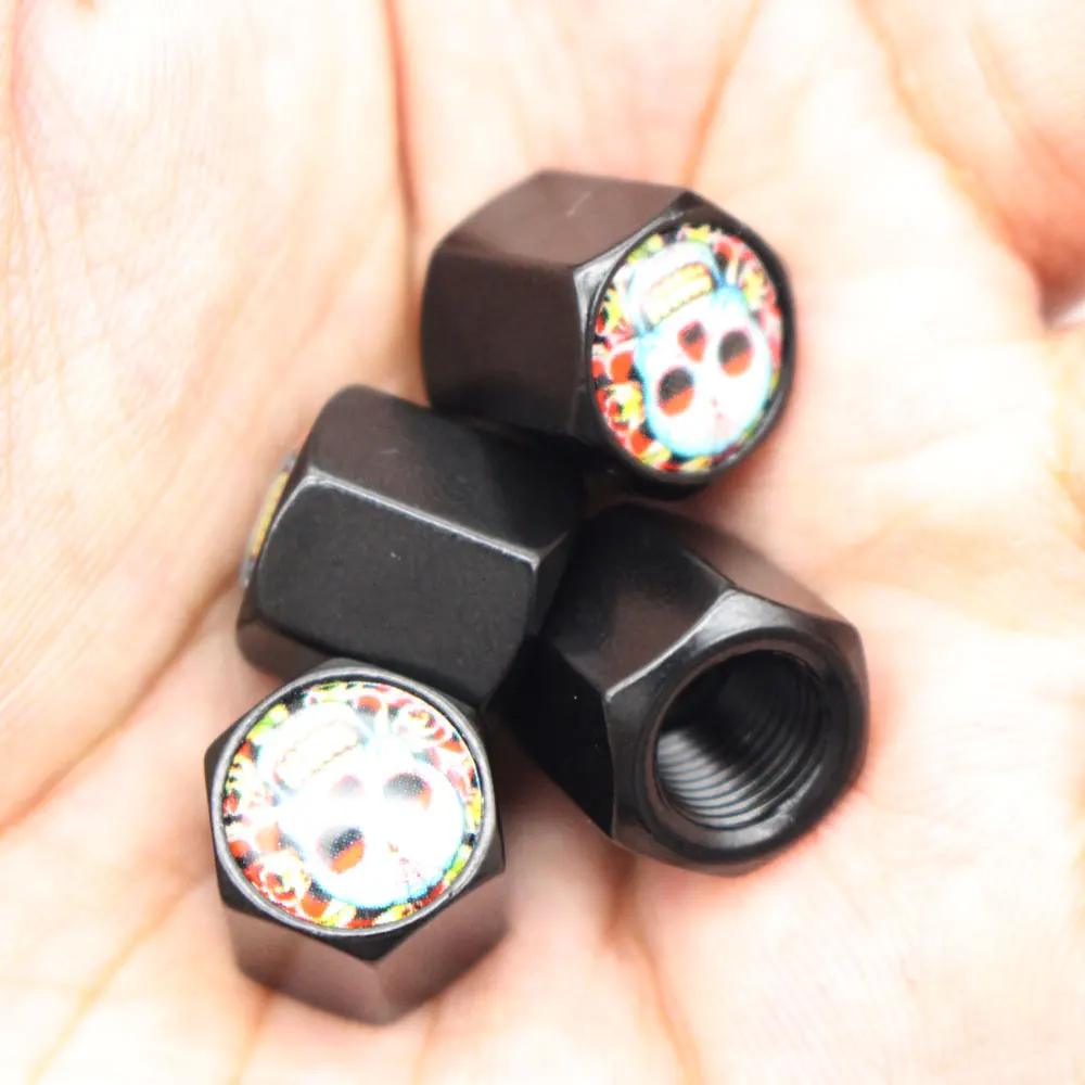 4 шт./компл. череп из цинкового сплава с цветком стиль крышка на стержень клапана