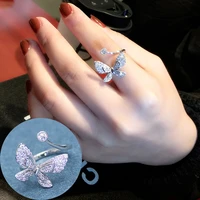 european and american fashion cross border hot sale butterfly ring wild geometric inlaid zirconium triangle arrow open ring ring