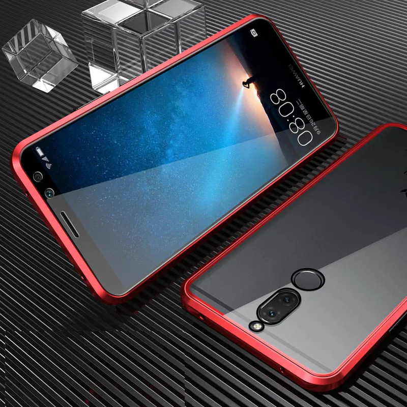 Красный Магнитный адсорбционный чехол для huawei Mate 10 Lite Роскошный чехол для huawei Nova 2i Магнитный передний и задний стеклянный чехол - Цвет: Красный