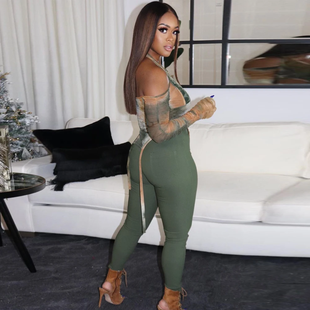 

Office Lady Bodycon Matching 2 Piece Sets Off Shoulder Tie Dye Print Irregular Tops and Pencil Legging 2021 Spring Club Outfits