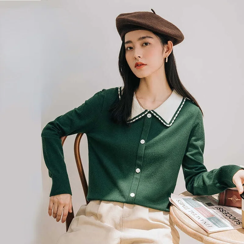 

Women's Aesthetic Sweater 2021 Autumn New Womens Winter Sweaters Pullover Peter Pan Collar Long Sleeve Vintage Casual Pullovers