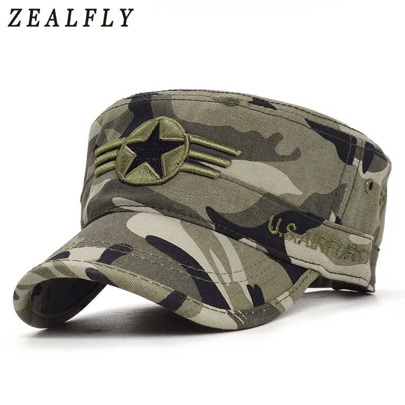 2020 Men Five-pointed star Army Flat Top Military Caps USA U.S Air Force Army Military Hat Camouflag Caps
