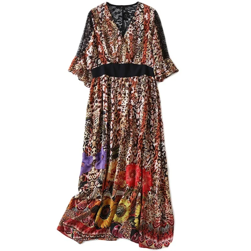 

New silk female leopard print dress 2020 chun xia long