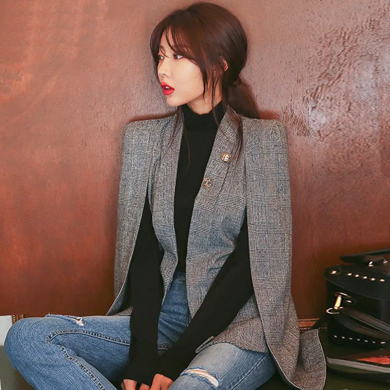 

Осенний Блейзер-накидка в стиле пэчворк, однотонная офисная одежда для работы, повседневная верхняя одежда