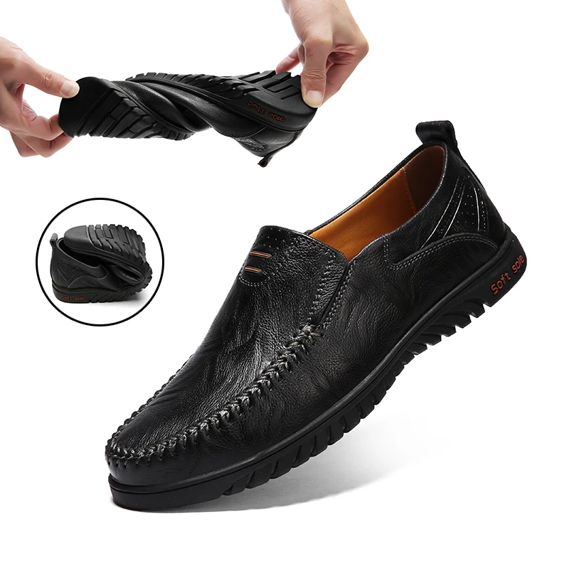 

Genuine Leather Men Shoes Luxury Brand 2020 Italian Casual Slip on Formal Loafers Men Moccasins Italian Black Male Driving Shoes
