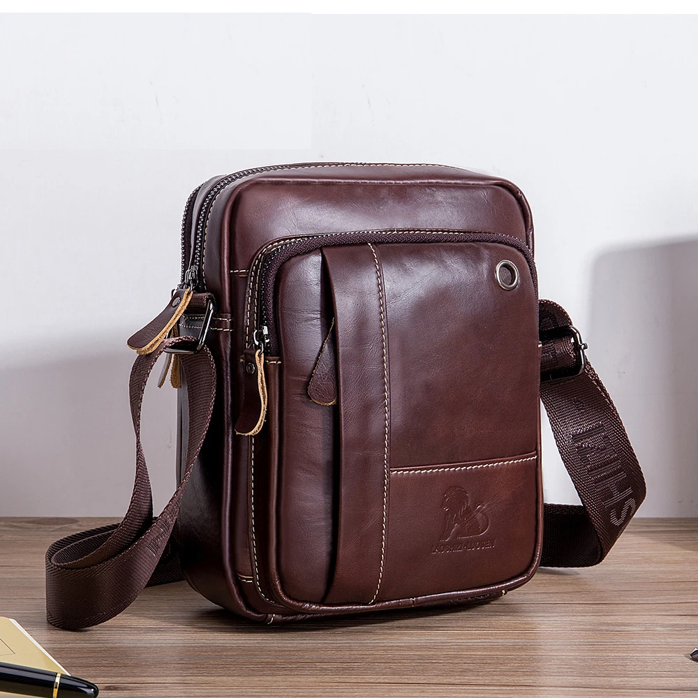 LAOSHIZI брендовая мужская сумка через плечо из натуральной кожи мессенджер