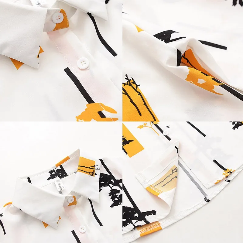 

New Women Summer Shirts Retro Printing Short Sleeve Lady Blouse Women Girls Beach Shirts Fashion Femme Tops Plained Loose Blouse