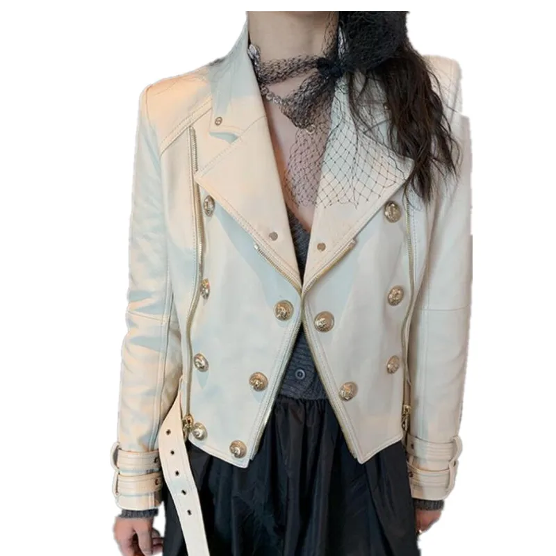 Модная двубортная куртка из искусственной кожи Женская кожи|Женские куртки| |