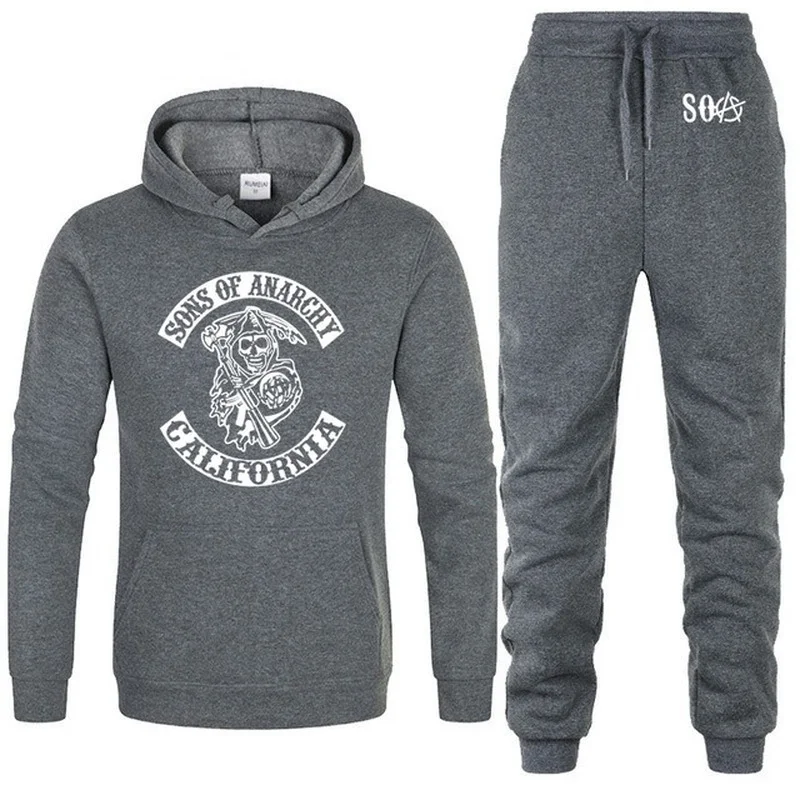 

For SOA Sons of anarchy the child Skull Printed Fashion Hoodies Men Casual Fleece Sweatshirt Hip Hop Mens Hoodies Pants Suit 2PS