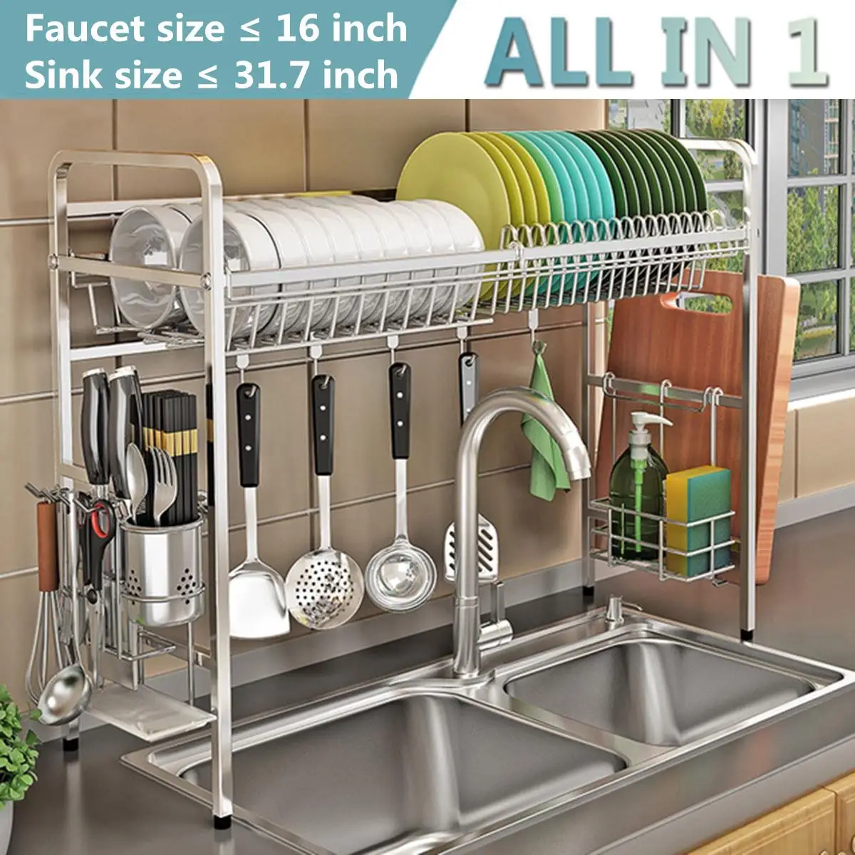 

Over the Sink Drain Rack Holder Stainless Steel Kitchen Organizer Shelf Storage Bowl Rack Chopstick Dish Drying Rack for Kitchen