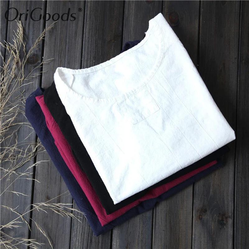 Женская хлопковая льняная блузка с круглым вырезом и длинным рукавом|blusas plus|women