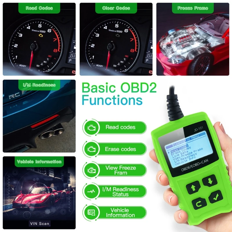 

JD101Code Readers Engine Scan Tool Check Engine Light Car Diagnostic Tool OBD2