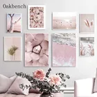 Настенные постеры с розовыми цветами, Настенная картина С закатом, пляжный холщовый постер с рисунком растений, язычков, скандинавские картины для украшения гостиной