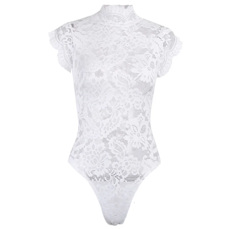 

Sexy Backless Lace Bodysuit Turtleneck Short Sleeve Slim Women Bodysuits Lace Up Skinny Party Bodysuit