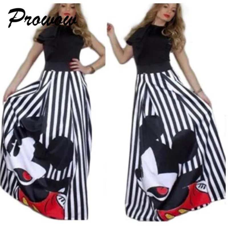 Plus Size Mickey Long Skirt Women Elegant Elastic High Waist Cartoon Casual Women Pleated skirt Ladies skirt Women Streetwear - Цвет: 2