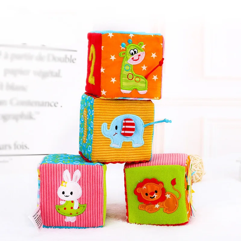 4 шт./компл. Детские Мягкие кубики развивающие игрушки с погремушкой зеркало