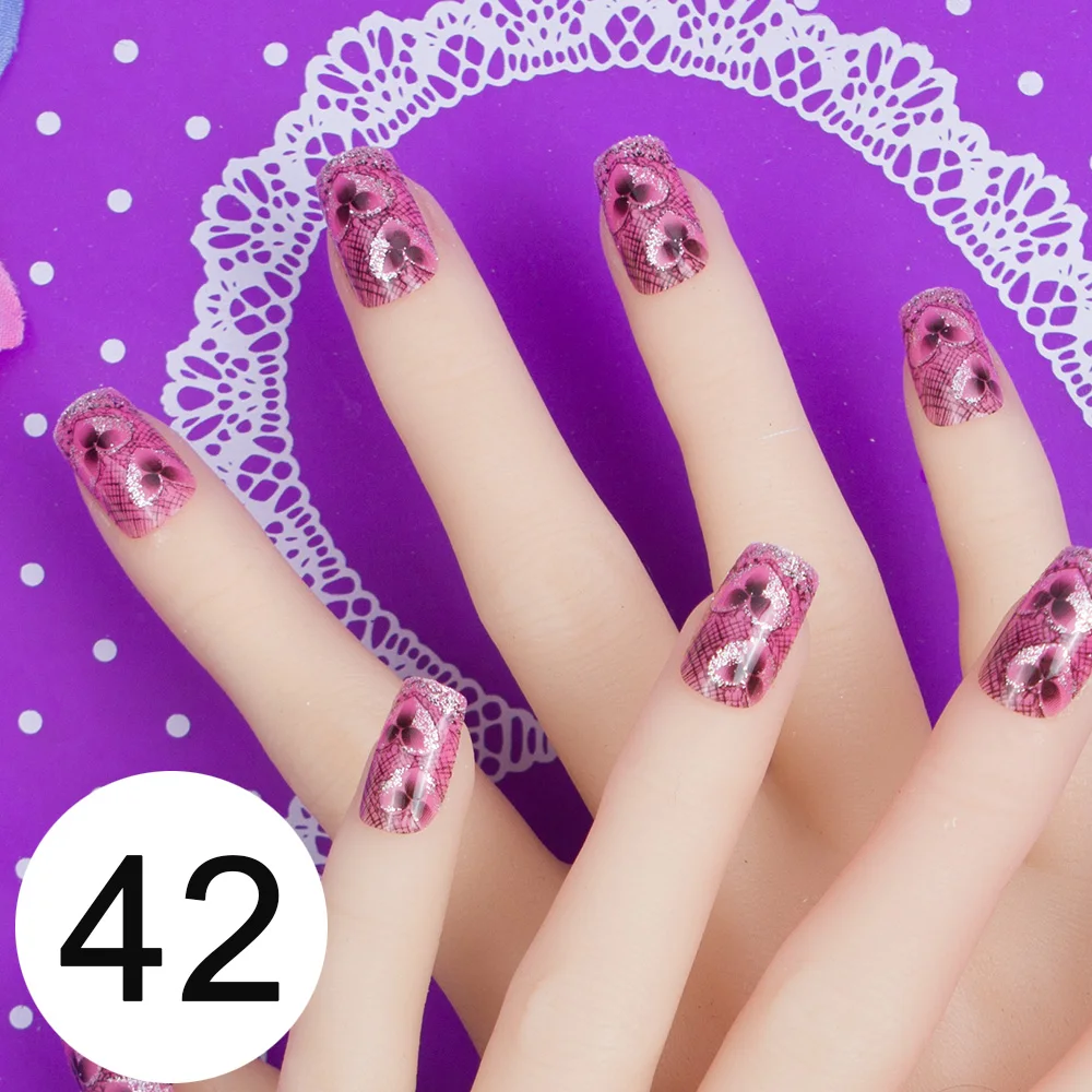 JQ 24 pcs Nail Art Tips in 1 Box With Glue Tape Press On False Full Cover Fake Tip 10 Sizes Faux ongles JQ042 | Красота и здоровье