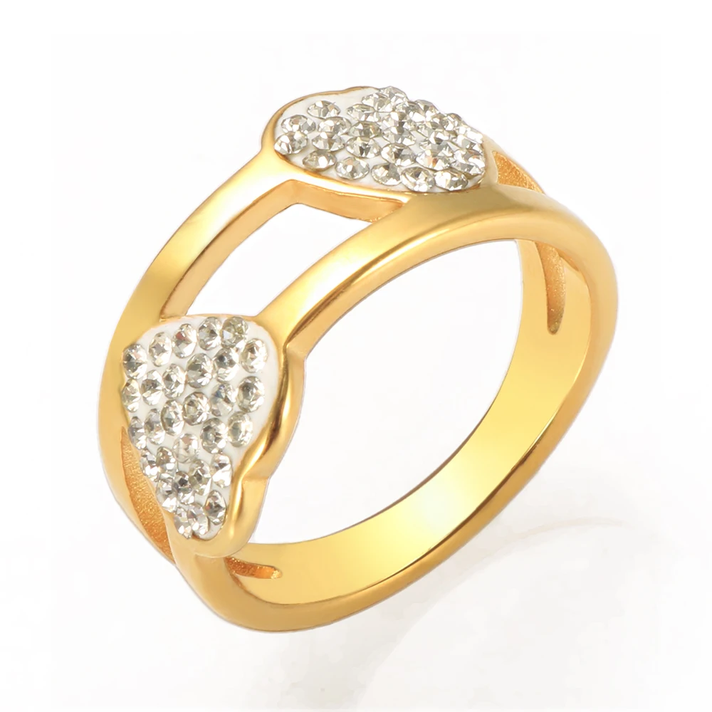

Stylish Female Hot Accessories Double Heart Shiny CZ Stainless Steel Rings For Women Fancy Anniversary Gift Love Jewelry