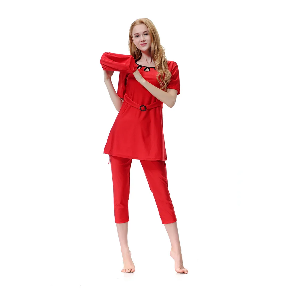 

Muslim Swimwear Women Modest Patchwork Hijab Long Sleeves Sport Swimsuit 3pcs Islamic Burkinis Wear Bathing Suit