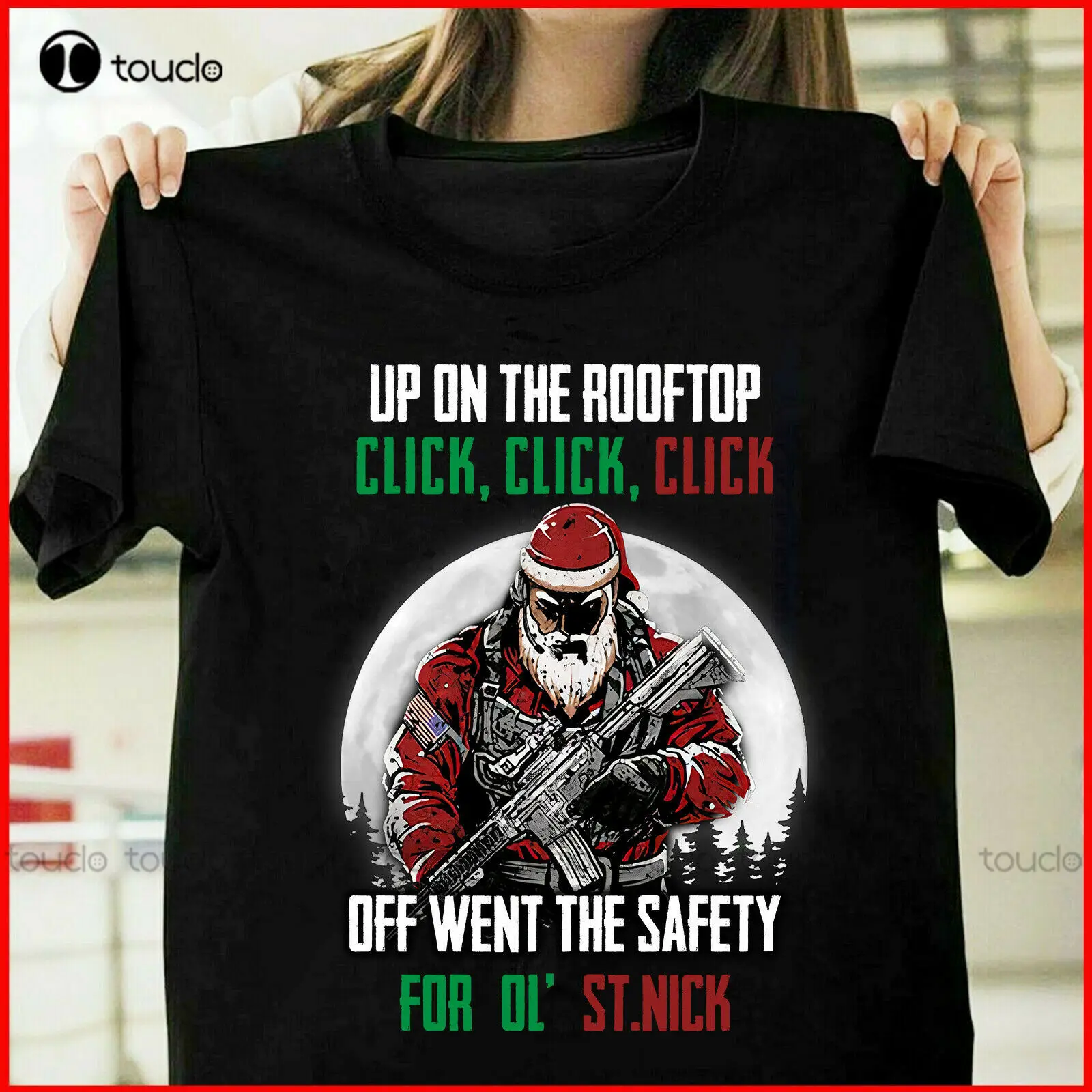 

Santa Claus Up On The Rooftop Click Click Click Christmas T Shirt Size Womens Graphic Tshirts Custom Aldult Teen Unisex Xs-5Xl