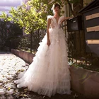 UZN Элегантное свадебное платье А-силуэта с глубоким вырезом с оборками и плиссированным тюлем свадебное платье с бисером Кружевная аппликация платье для невесты