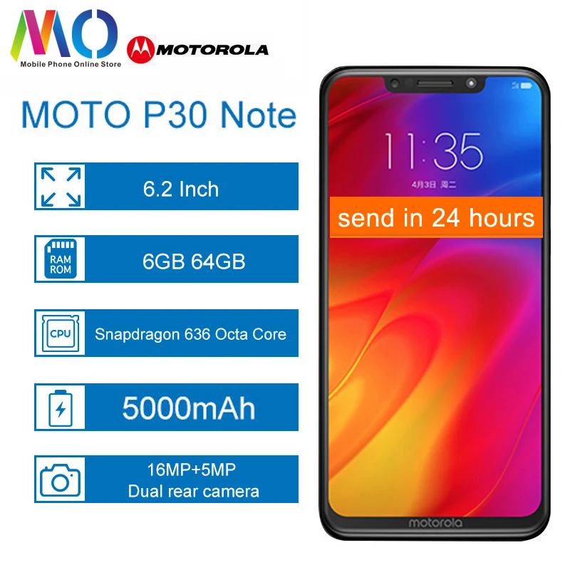 Смартфон Motorola P30 Note moto one power 5000 мАч Android 8 1 6 2 дюйма Распознавание отпечатков