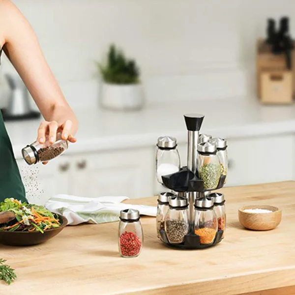 

Double Layer Rotating Cruet Condiment Seasoning Jars Set for Spices Pepper Bottles Salt Shakers,Kitchen Storage Rack