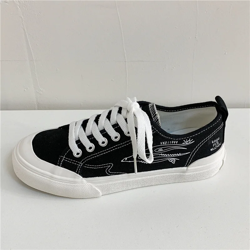 

2021 Low-Cut Pink Flat Heel Adult Sewing Line Canvas Women's Shoes Casual Breathable White Shoes