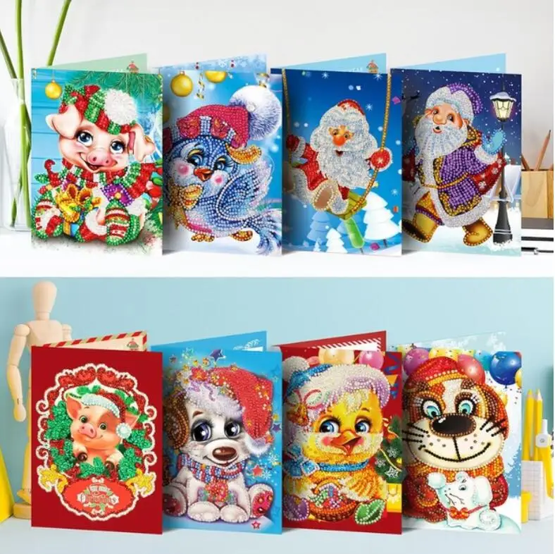 26x18cm 8 шт Алмазная картина мультфильм Мини Санта Клаус Счастливого Рождества бумажные поздравительные открытки на крафт-бумаге DIY детский фестиваль поздравительные открытки подарок - Цвет: 26x18cm