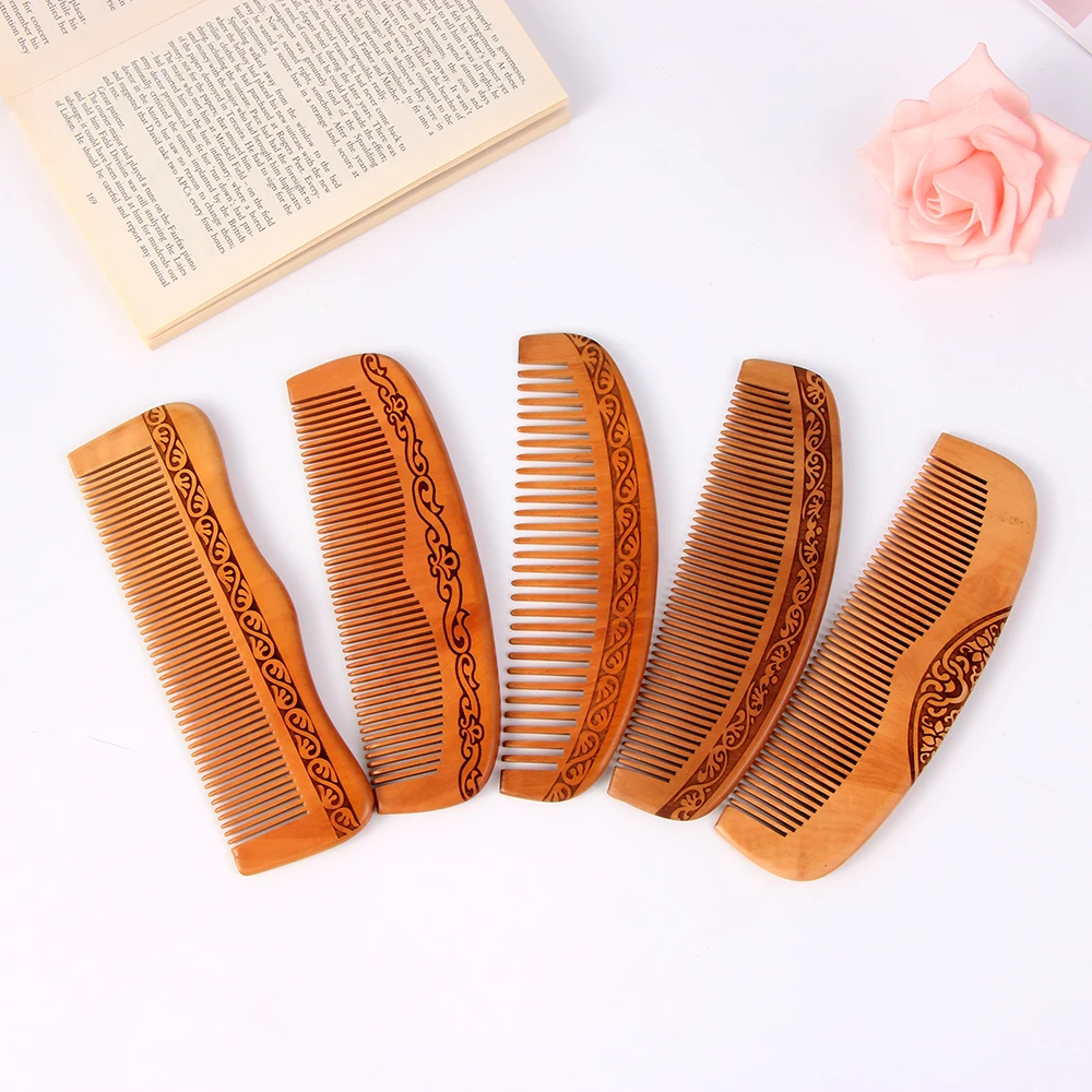1Pc Hot Natural Peach Wood Comb Close Teeth Anti-static Detangling Beard comb Head Massage Hairbrush Hair Care Tools For Travel | Красота и