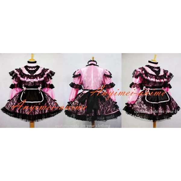 

Sexy Sissy Maid Pink Satin Dress Lockable Uniform Dress Cosplay Costume Custom-made[G661]