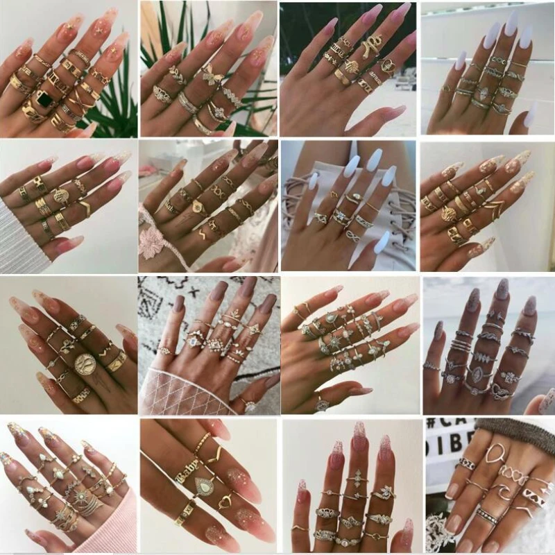 

Vintage Bohemian Diamond-set Drop Geometry Minimalist Women Diamond-tail Ring Metal Wide Ring Hip Hop PartyJewelry Anillos Mujer