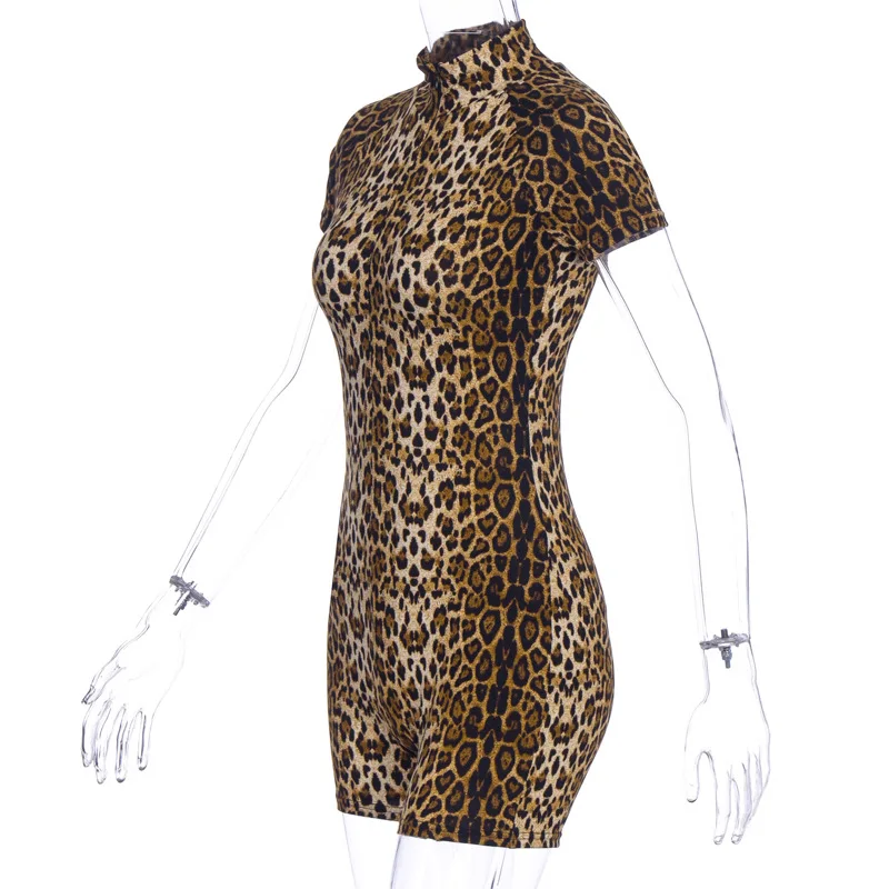 

CHRLEISURE Sexy V-Neck Jumpsuit Summer Short Sleeve Leopard Bodysuit Women Fashion Night Club Bodycon Bodysuit Women
