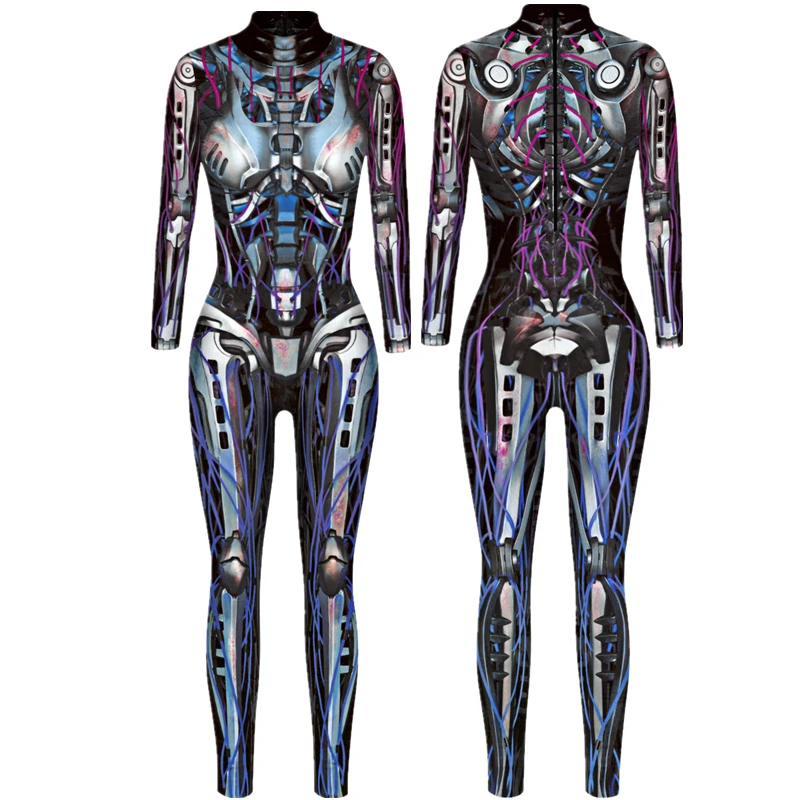 Robot Punk Skeleton Cyberpunk Steampunk Sexy Slim Jumpsuit Catsuit Cosplay Costumes Zentai Women Bodysuit Fancy Dress Halloween images - 6