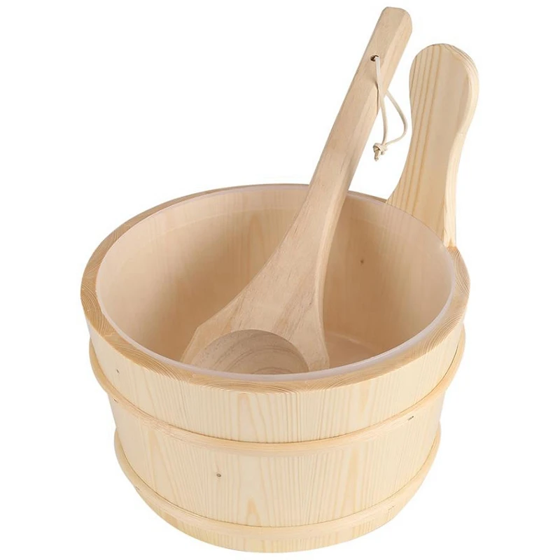 Деревянное ведро для сауны 4 л с ковшом и подкладкой набор деревянных бочек