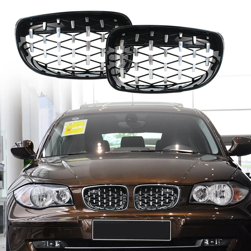 

2pcs Gloss Black Front Kidney Diamond Edition Grill Fit For BMW 1 Series E88 E87 E82 E81 LCI 2007-2013 51137354949 51137354950