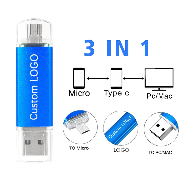 

OTG 3 In 1 USB high speed Flash Drive 64GB 32GB 16GB 8GB 4GB USB2.0 Flash Drive for Smart Phone TV computer USB