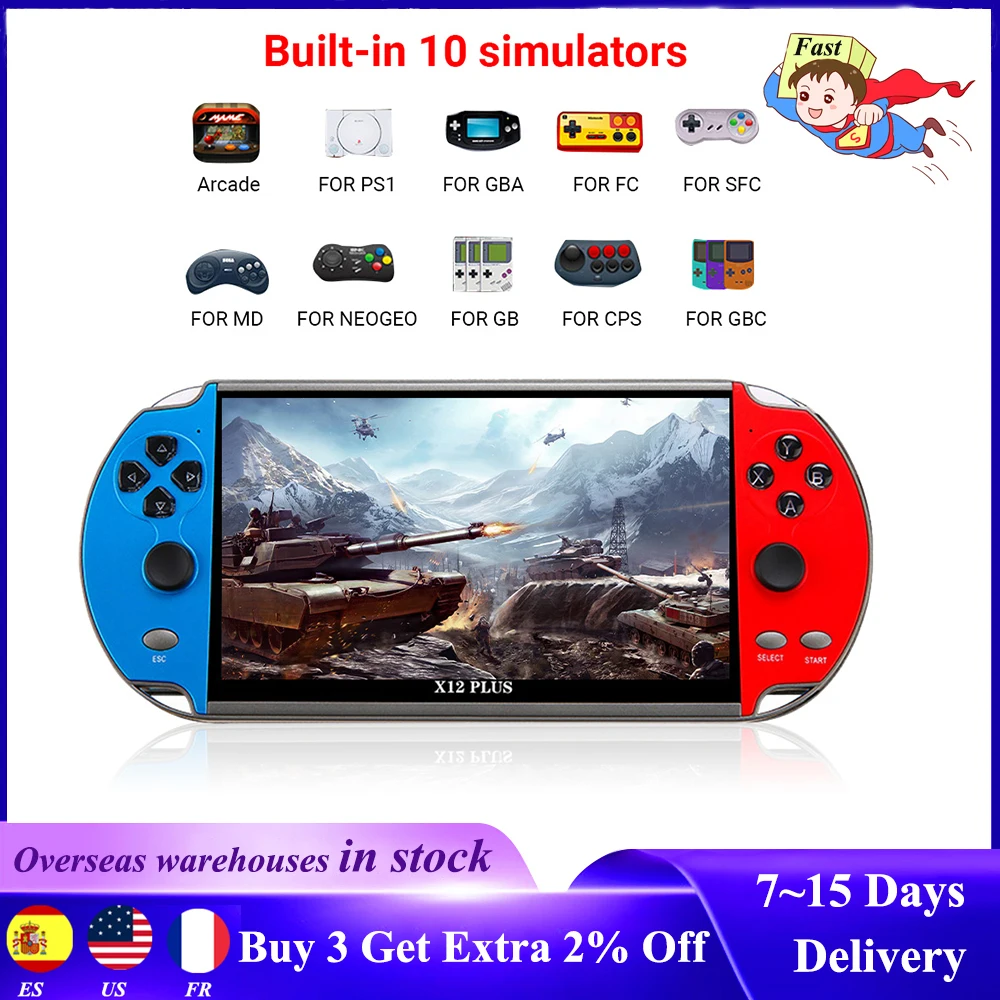 

X12Plus Handheld Game Console Double Rocker 16GB Video Game Console Built in10000 Games For Game Camera Video E-book Game Player