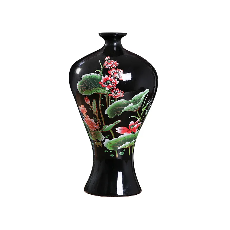 

Jingdezhen Ceramic Vase Flower Arrangement Black Lotus Crystal Glaze Vase Living Room Wine Cabinet Decoration Crafts
