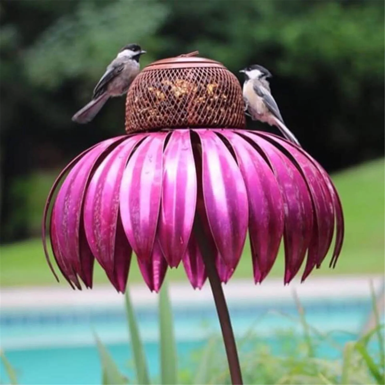 

Sensation Pink Coneflower Bird Feeder Outdoor Decoration Window Garden Flower picaflor comedero Outside Rust Resistant Art Metal